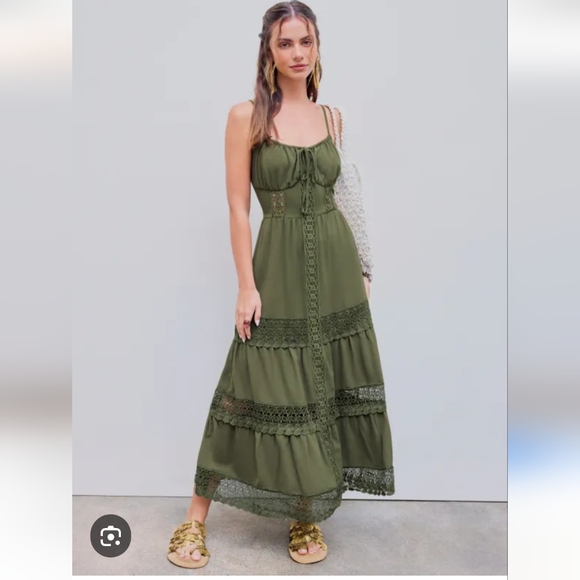 Cider Dresses & Skirts - Cider green maxie dress size XL tiered crochet lace boho